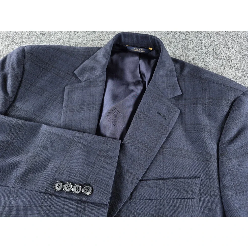 Brooks Brothers 1818 Fitzgerald Blazer Mens 44L Navy Blue Plaid Saxon Wool USA